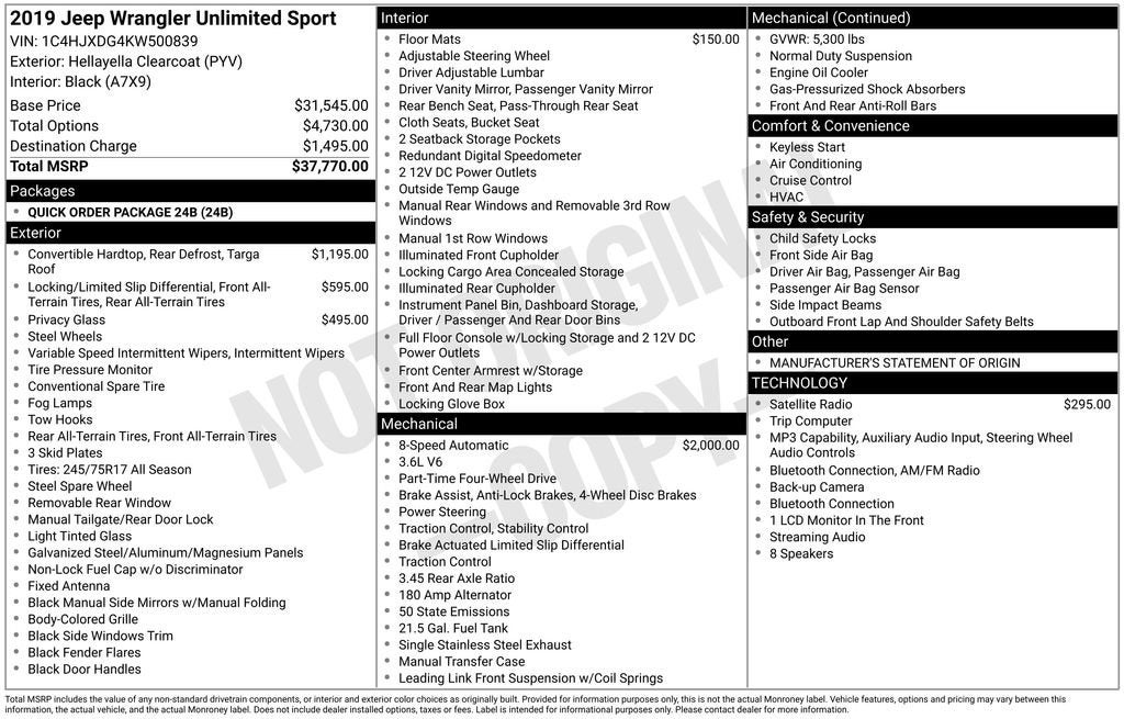 2019 Jeep Wrangler Unlimited Sport 4x4