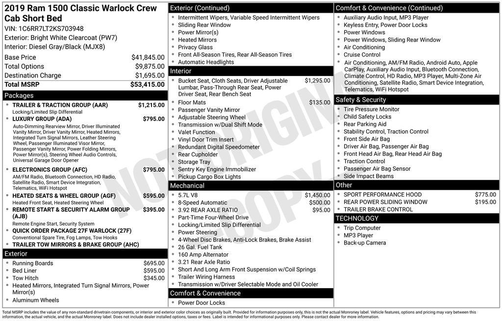 2019 RAM 1500 Classic Warlock Crew Cab 4x4 5'7" Box