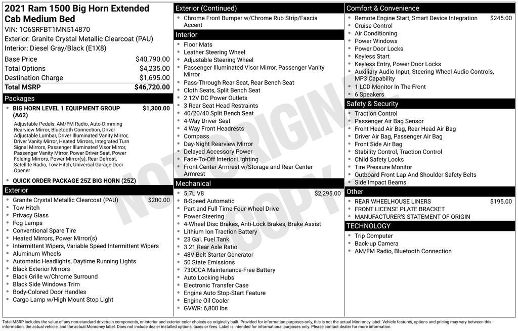 2021 RAM 1500 Big Horn Quad Cab 4x4 6'4" Box