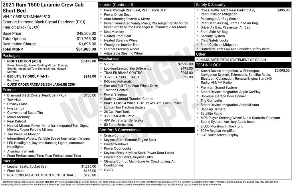 2021 RAM 1500 Laramie Crew Cab 4x4 5'7" Box