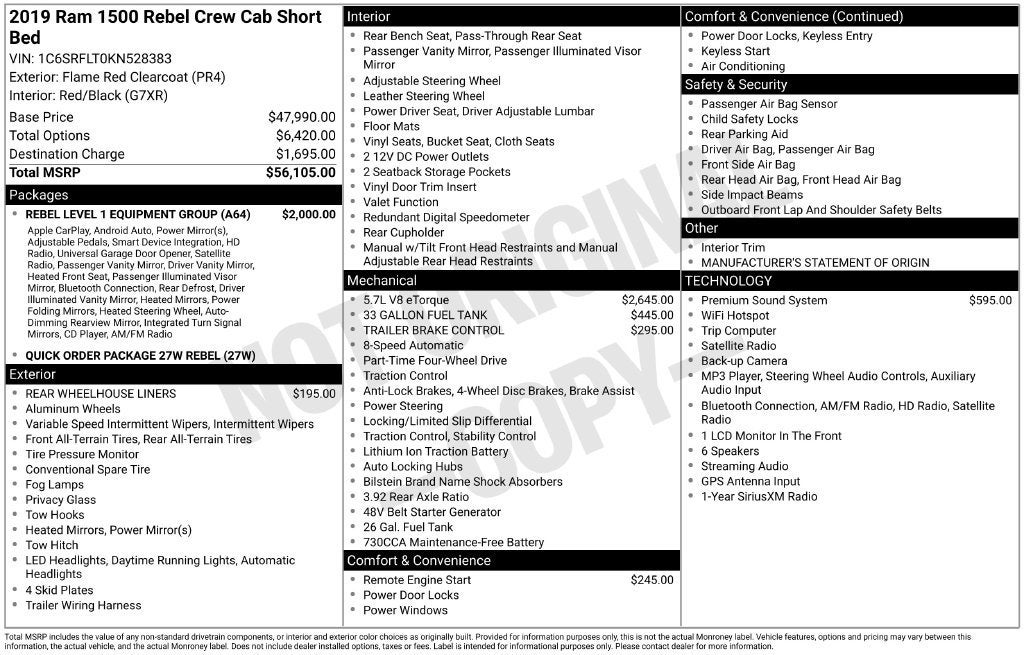 2019 RAM 1500 Rebel Crew Cab 4x4 5'7" Box