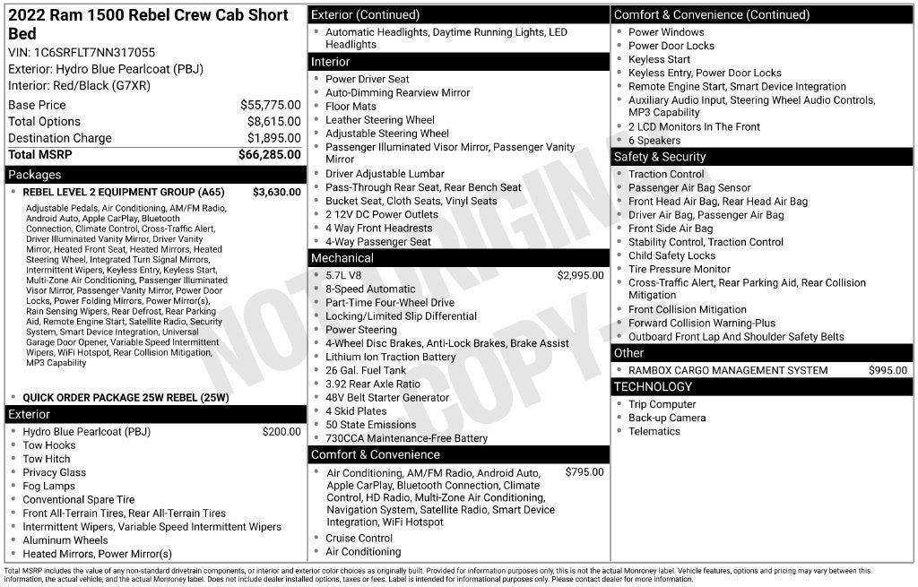 2022 RAM 1500 Rebel Crew Cab 4x4 5'7" Box