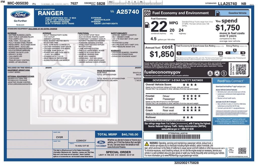2020 Ford Ranger LARIAT