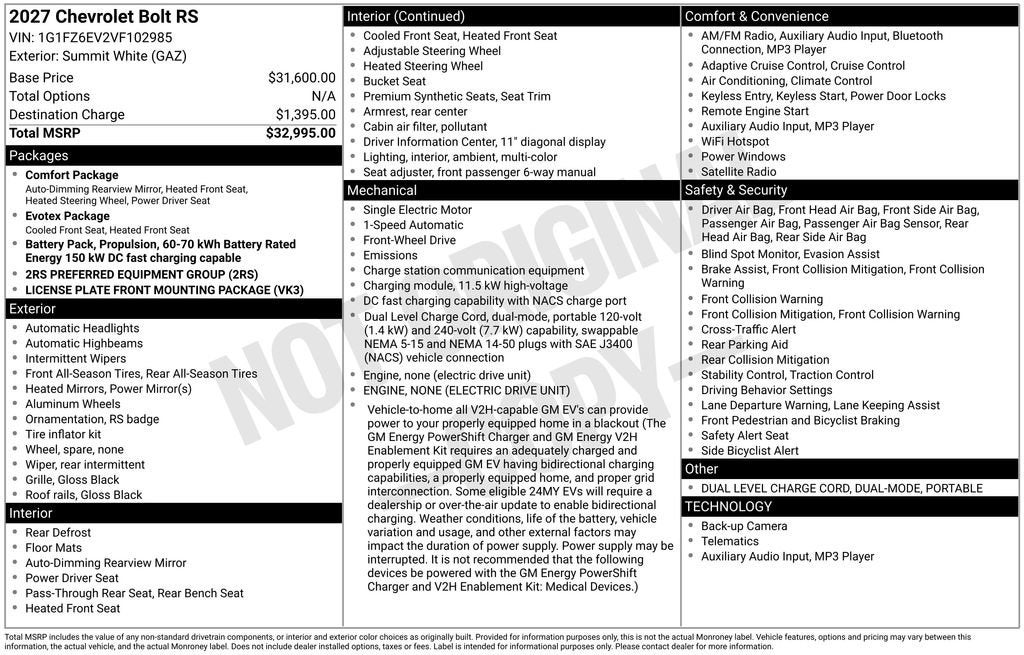 2027 Chevrolet Bolt RS