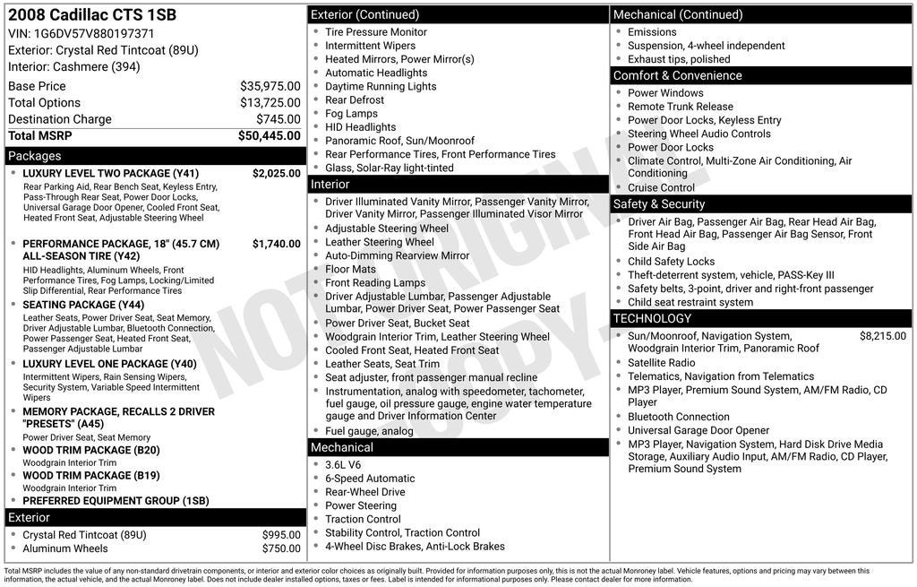 2008 Cadillac CTS RWD w/1SB