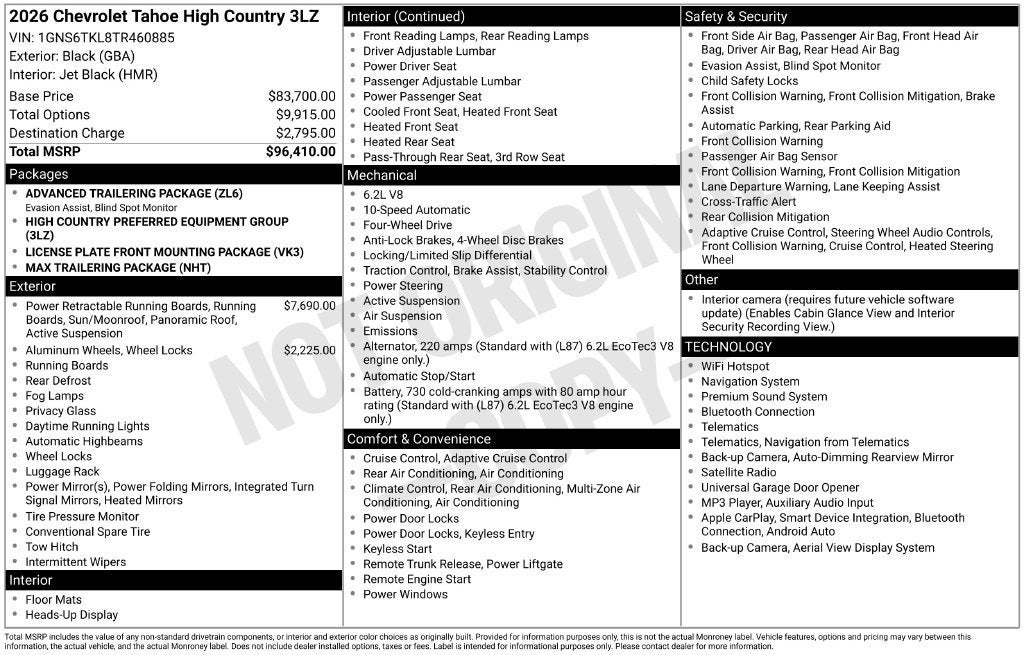 2026 Chevrolet Tahoe High Country