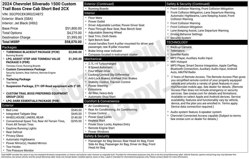 2024 Chevrolet Silverado 1500 Custom Trail Boss