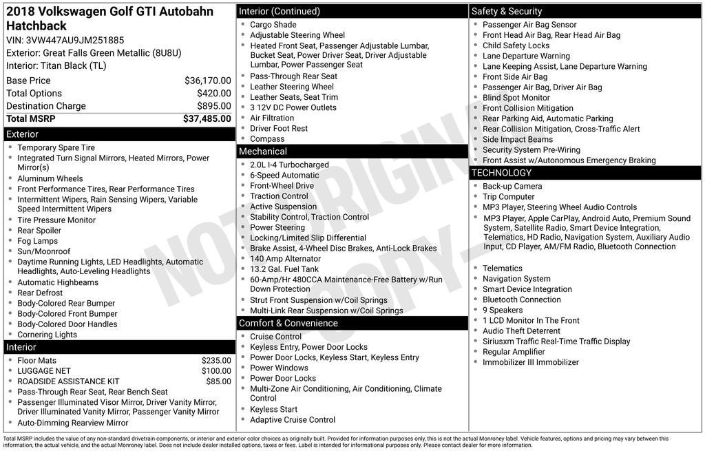 2018 Volkswagen Golf GTI 2.0T Autobahn