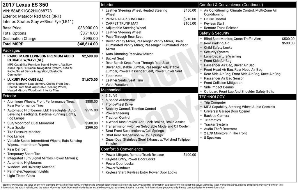 2017 Lexus ES 350 ES 350