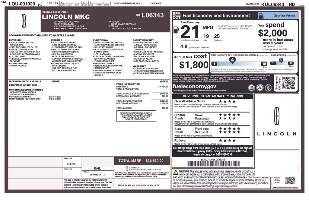 2019 Lincoln MKC Standard