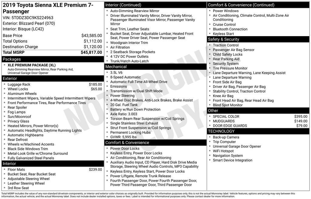 2019 Toyota Sienna XLE Premium 7 Passenger