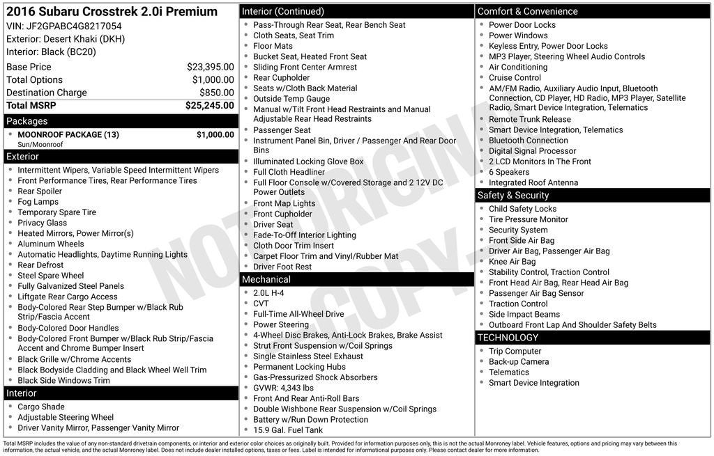 2016 Subaru Crosstrek 2.0i Premium