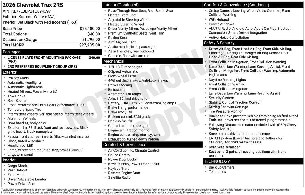2026 Chevrolet Trax 2RS