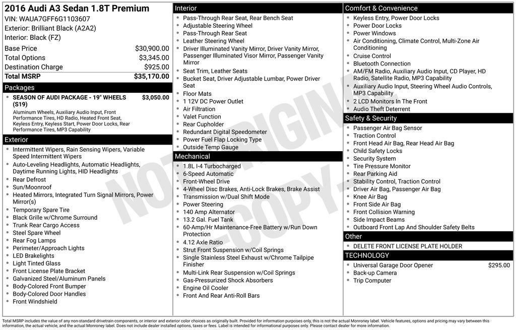 2016 Audi A3 1.8T Premium